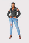 Studded Pleather Moto Jacket with Open Shoulders- 81936
