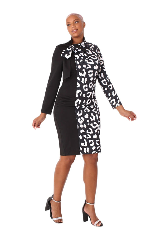 Bold Leopard Print Midi Dress with Bow Collar- 81938
