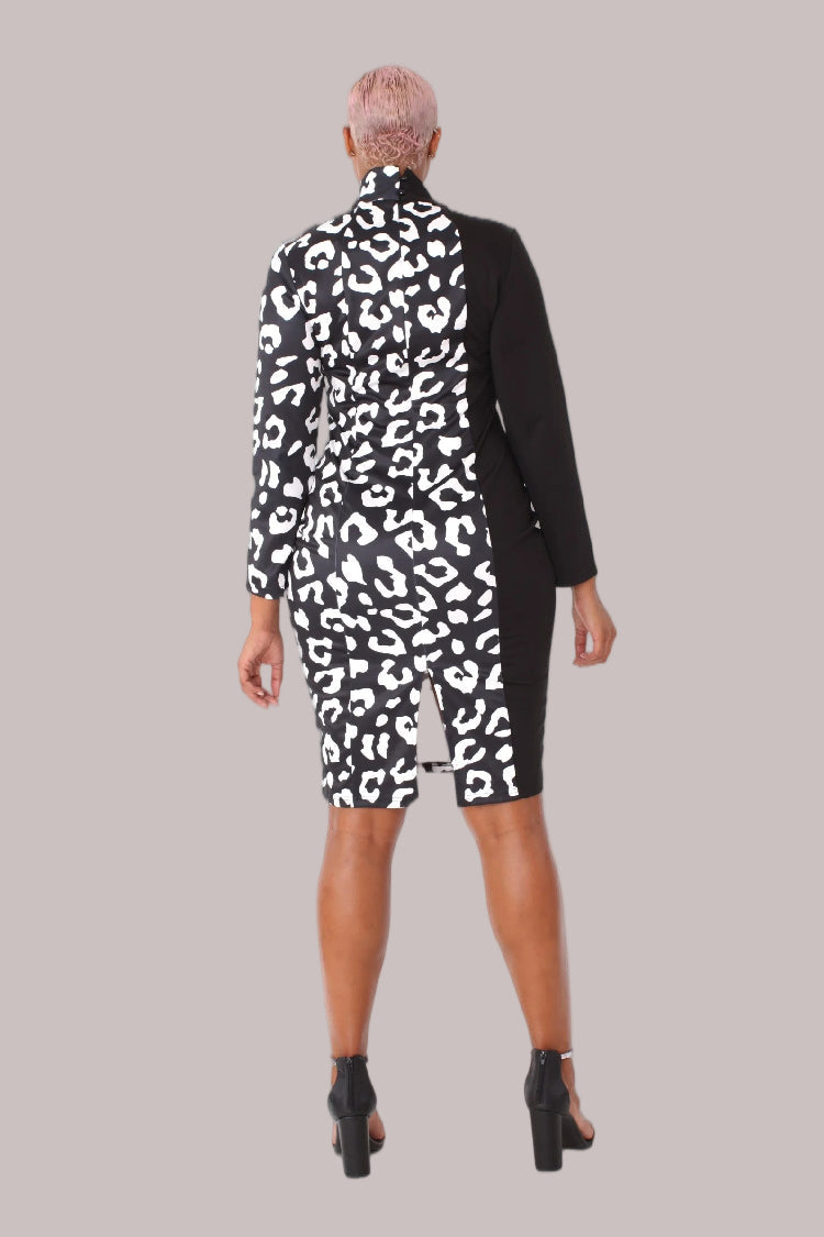 Bold Leopard Print Midi Dress with Bow Collar- 81938