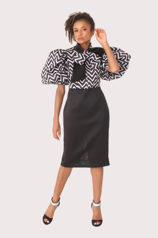Puff Sleeve Zigzag Dress -81951