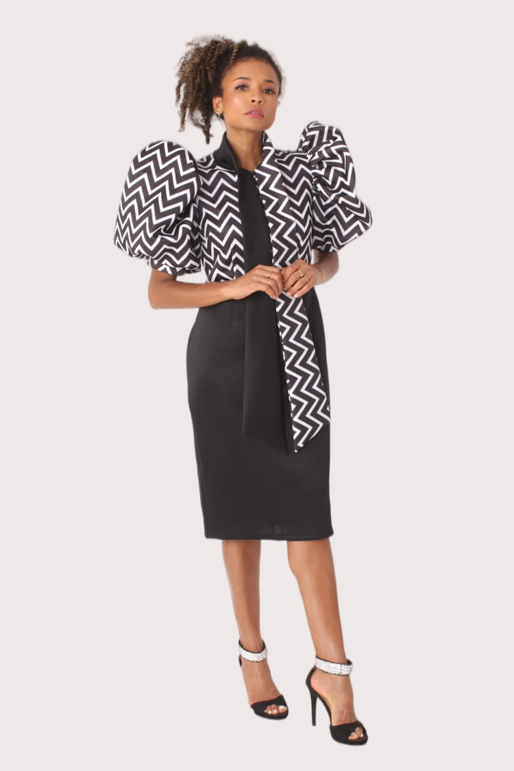 Puff Sleeve Zigzag Dress -81951