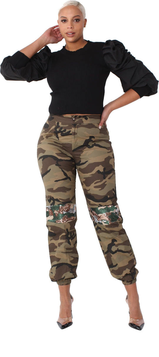 Camo Sequin Joggers with Sequin Accents- 81991