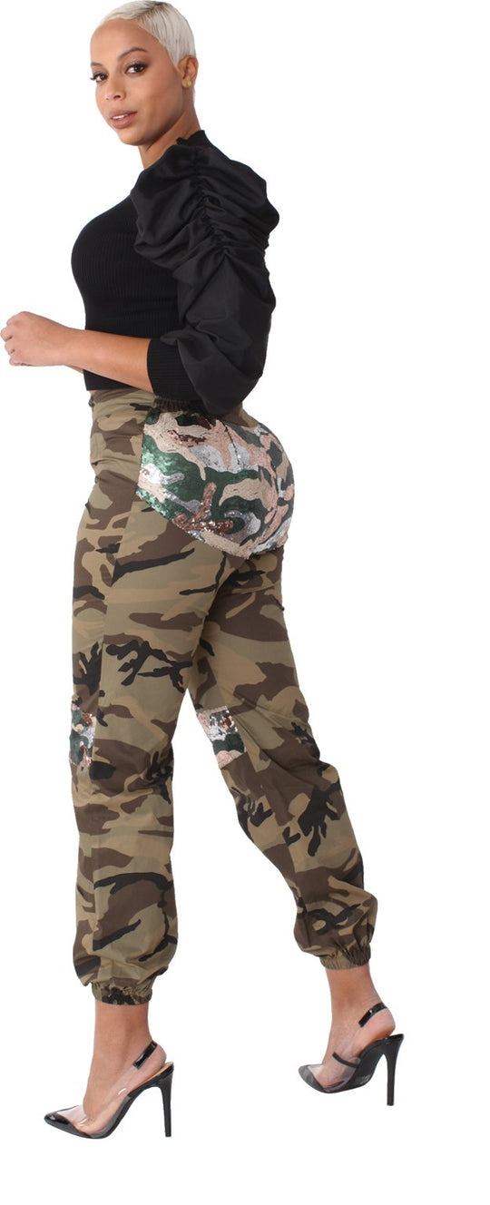 Camo Sequin Joggers with Sequin Accents- 81991