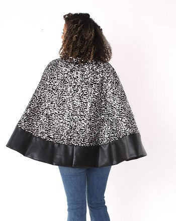 Sequin Embellished Cape with Leather Trim- 81992