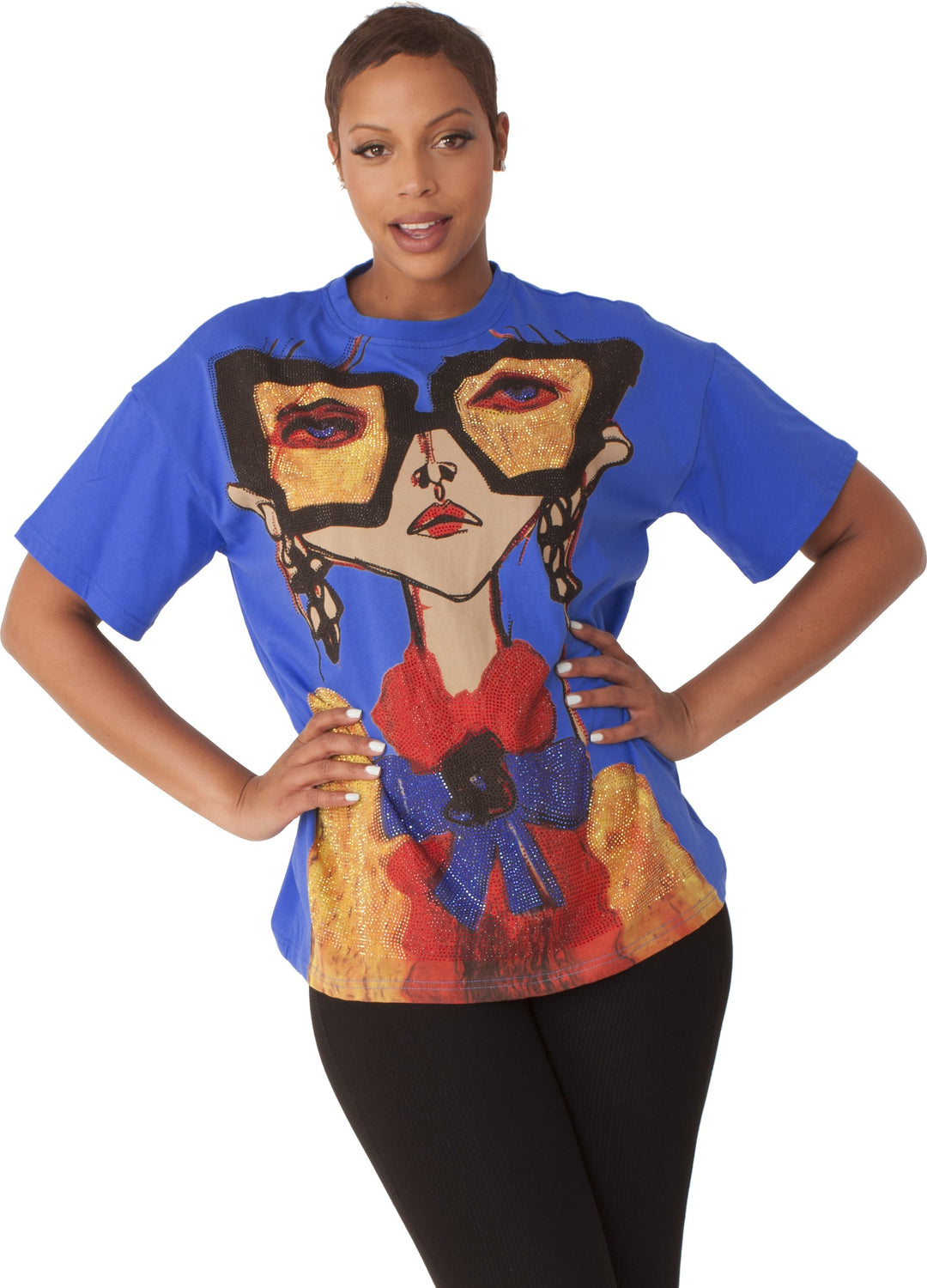 Bold Graphic Face Print Blue T-Shirt - 82004