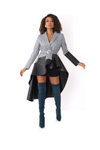 Plaid High-Low Blazer with Leather -82018