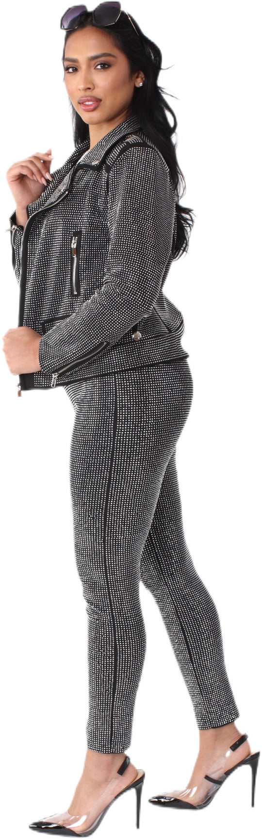 Suede Moto Jacket with Allover Diamonds - 82022