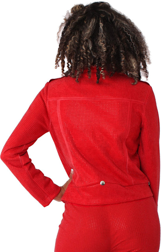 Suede Moto Jacket with Allover Diamonds - 82022