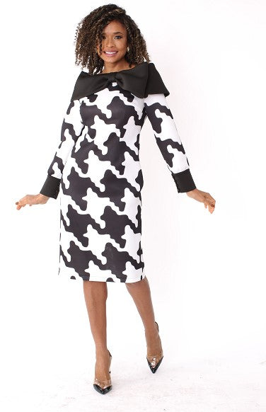Printed Scuba Dress with Oversized Bow -82040