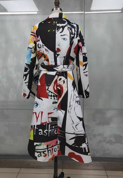 Abstract Print Scuba Long Jacket -82044