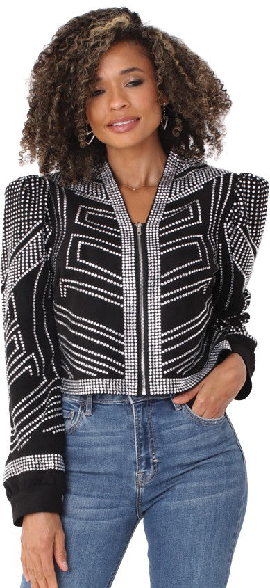 Cropped Jacket with Rhinestone Detailing -82065