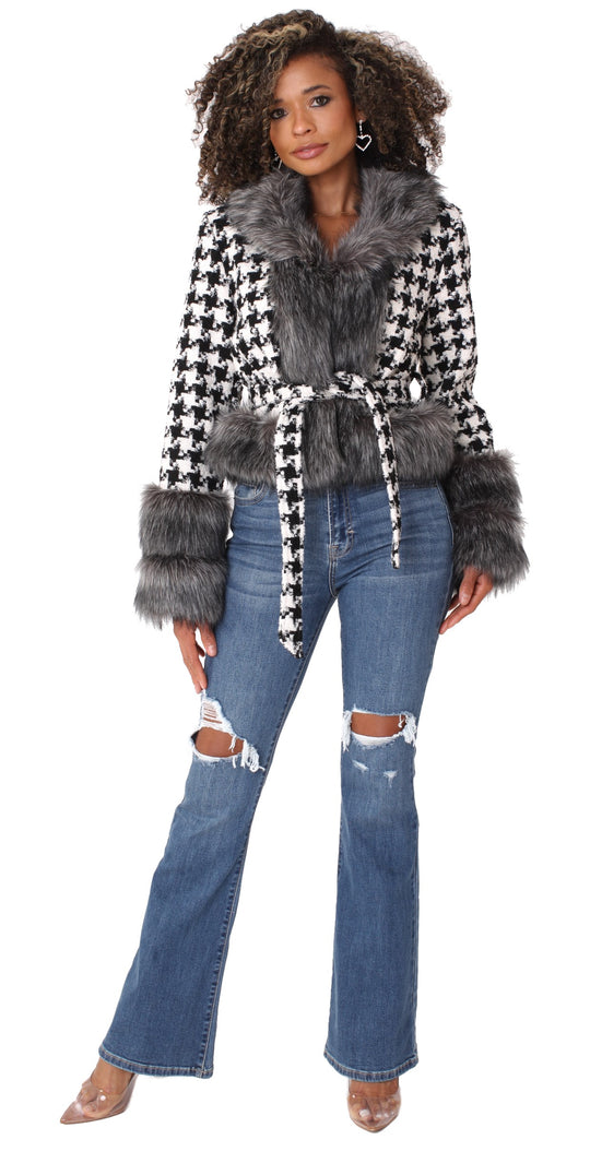 Houndstooth Belted Jacket -82074