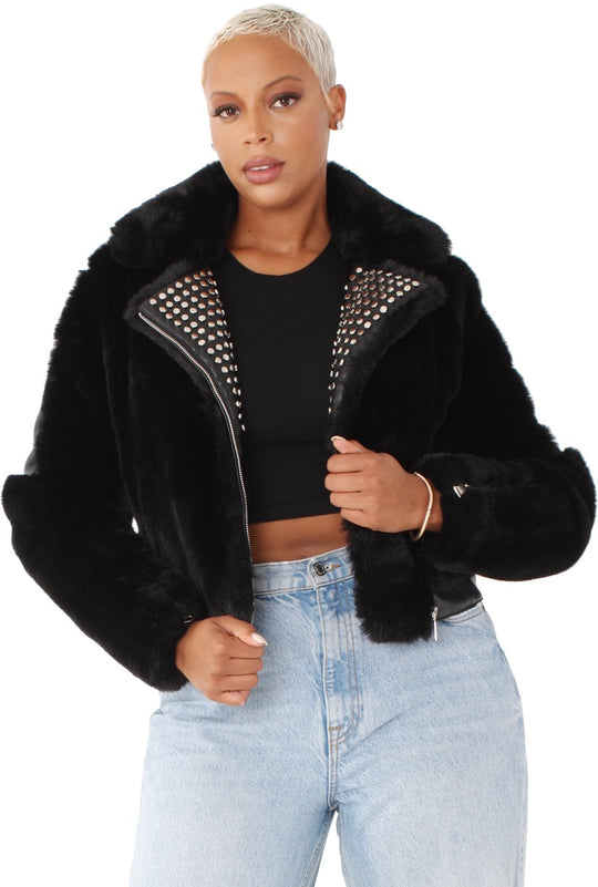 Fur Jacket with Studded Lapel -82083