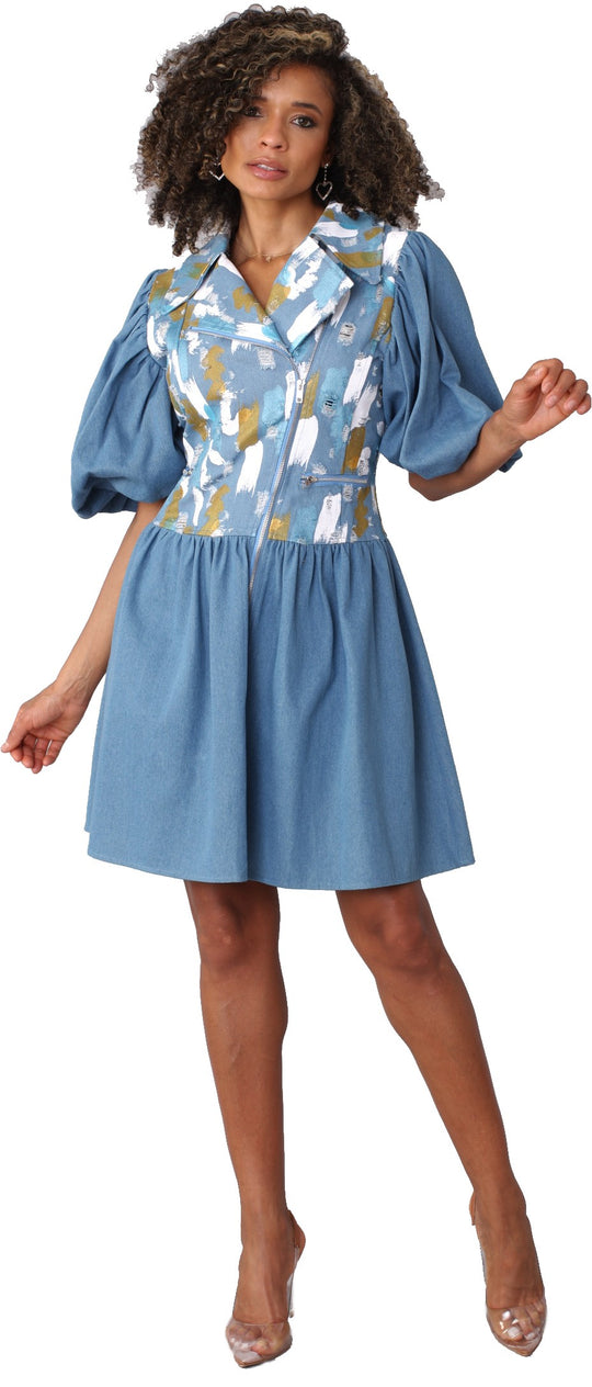 Denim Puff Sleeve Dress -82092