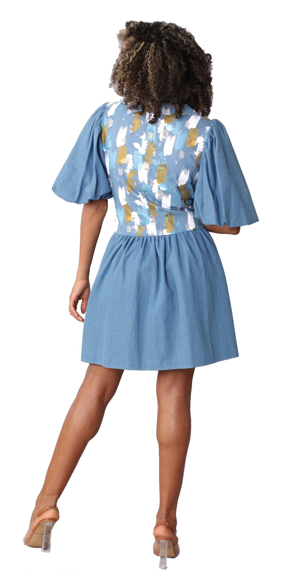 Denim Puff Sleeve Dress -82092