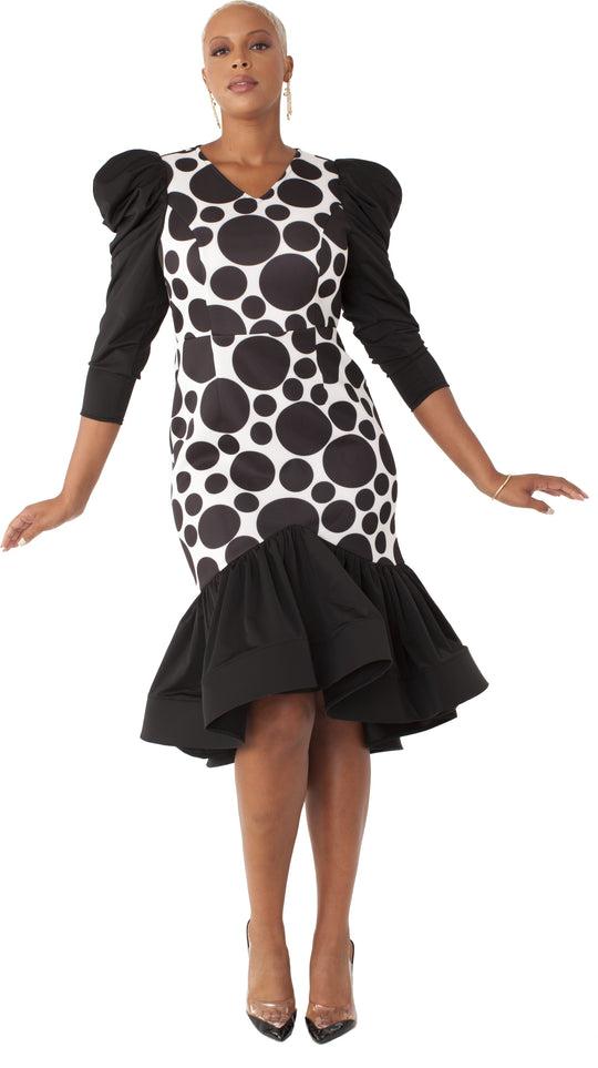 Polka Dot Dress with Puff Sleeves -82139