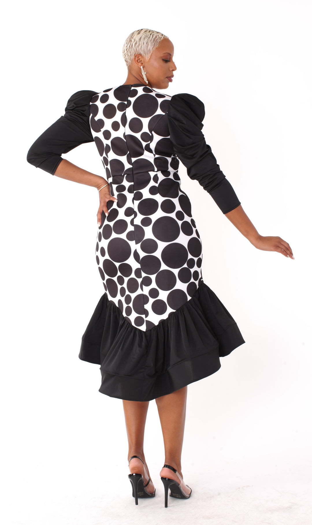 Polka Dot Dress with Puff Sleeves -82139