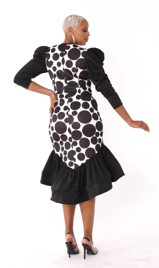 Polka Dot Dress with Puff Sleeves -82139