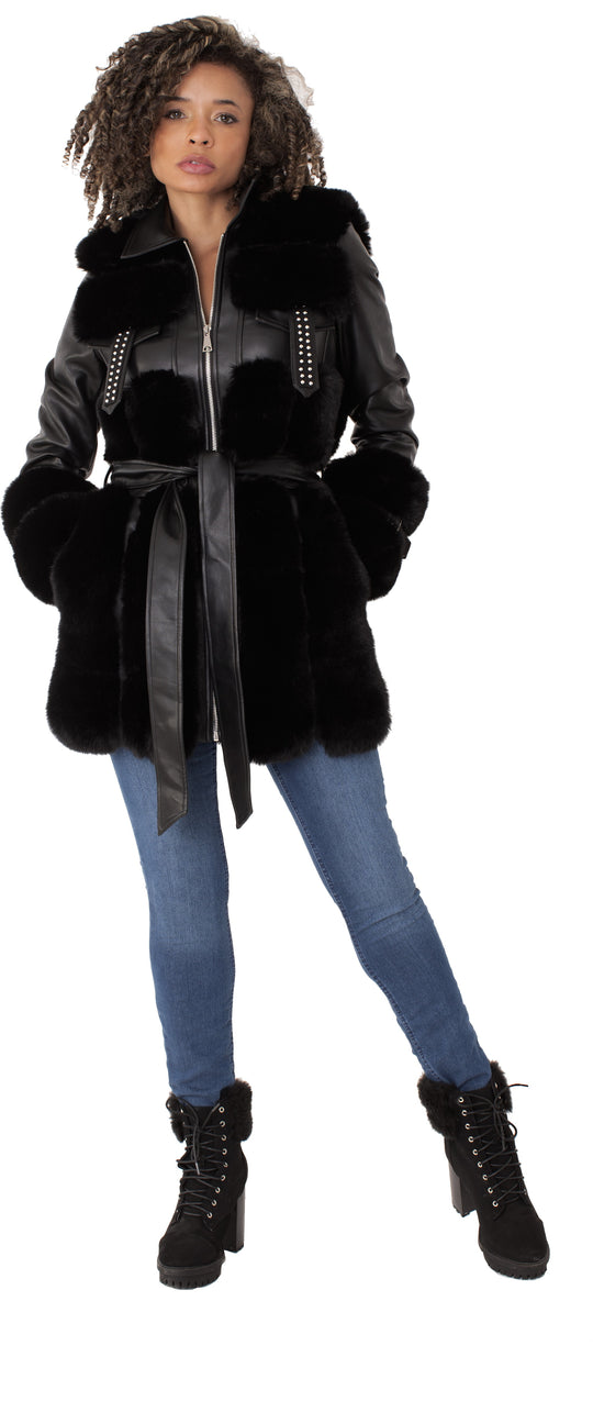 Leather and Fur Trim Jacket -82158
