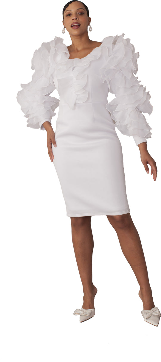 White Ruffled Statement Dress -82168