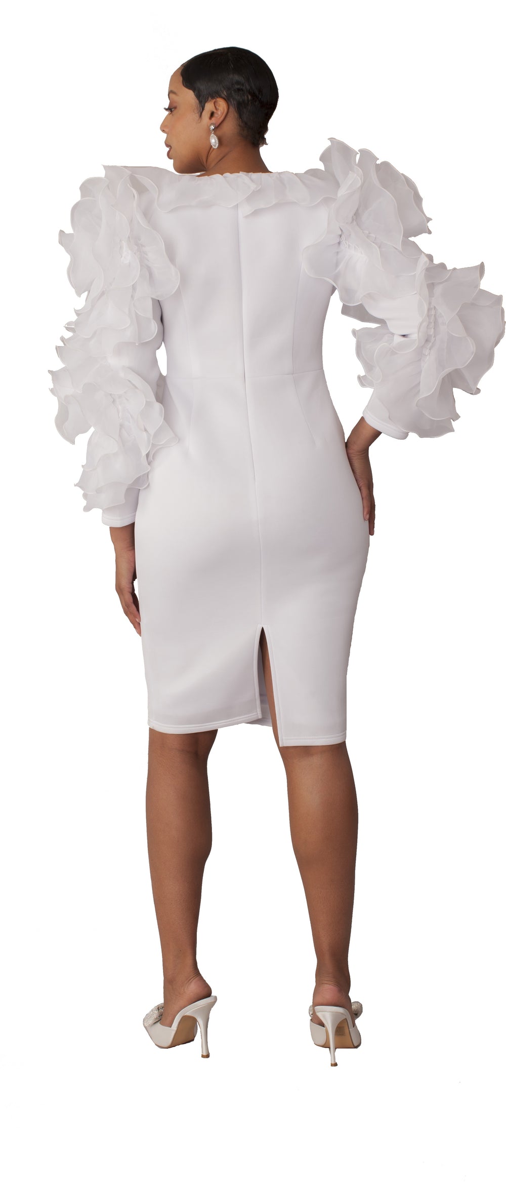 White Ruffled Statement Dress -82168