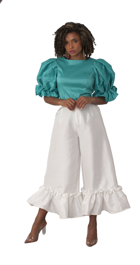 Dramatic Ruffle Hem Wide Leg Pants - 82170