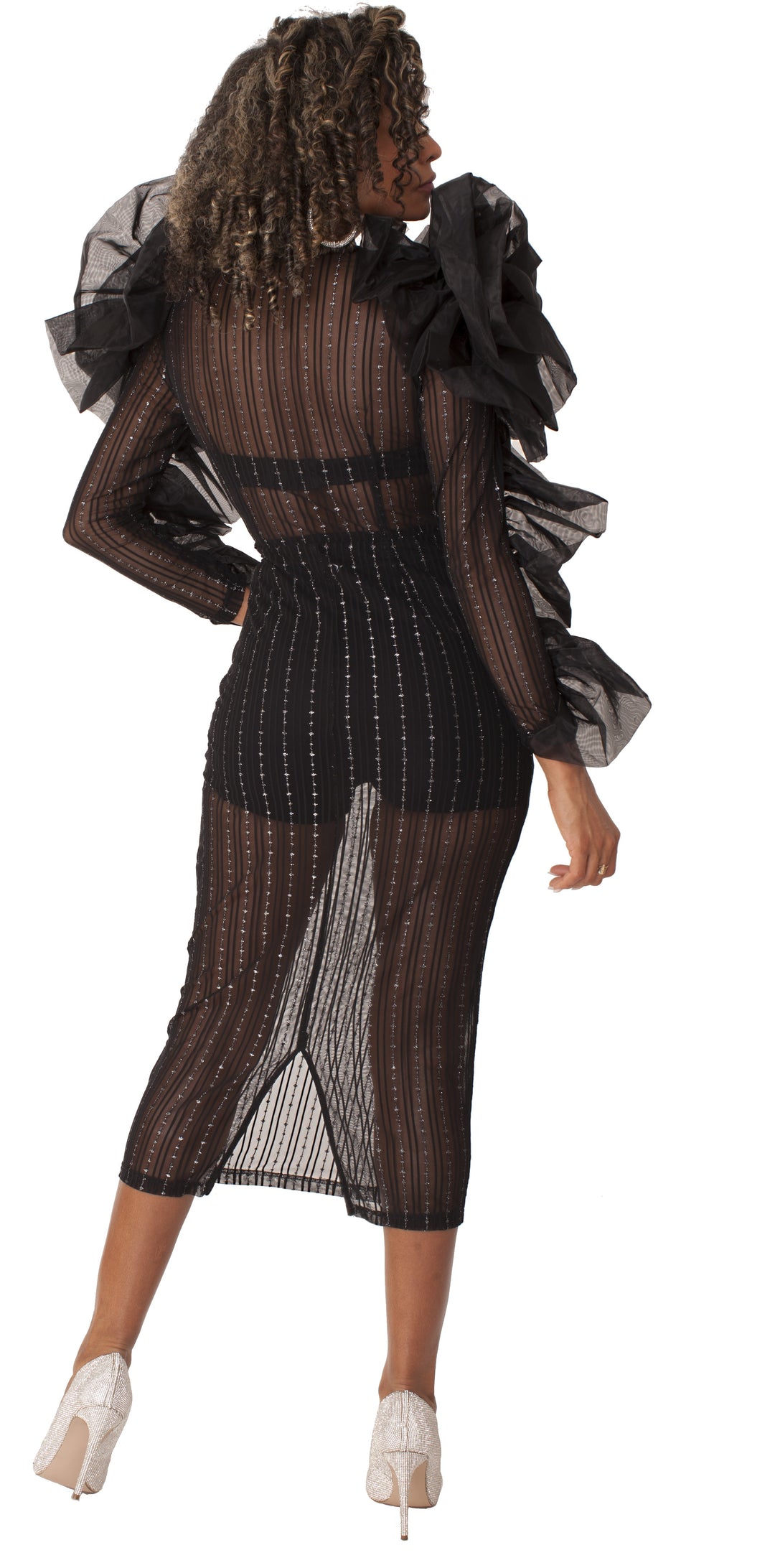 Sheer Ruffled Midi Dress -82185