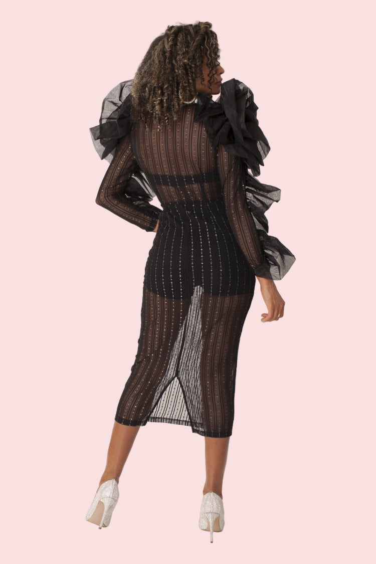 Sheer Ruffled Midi Dress -82185