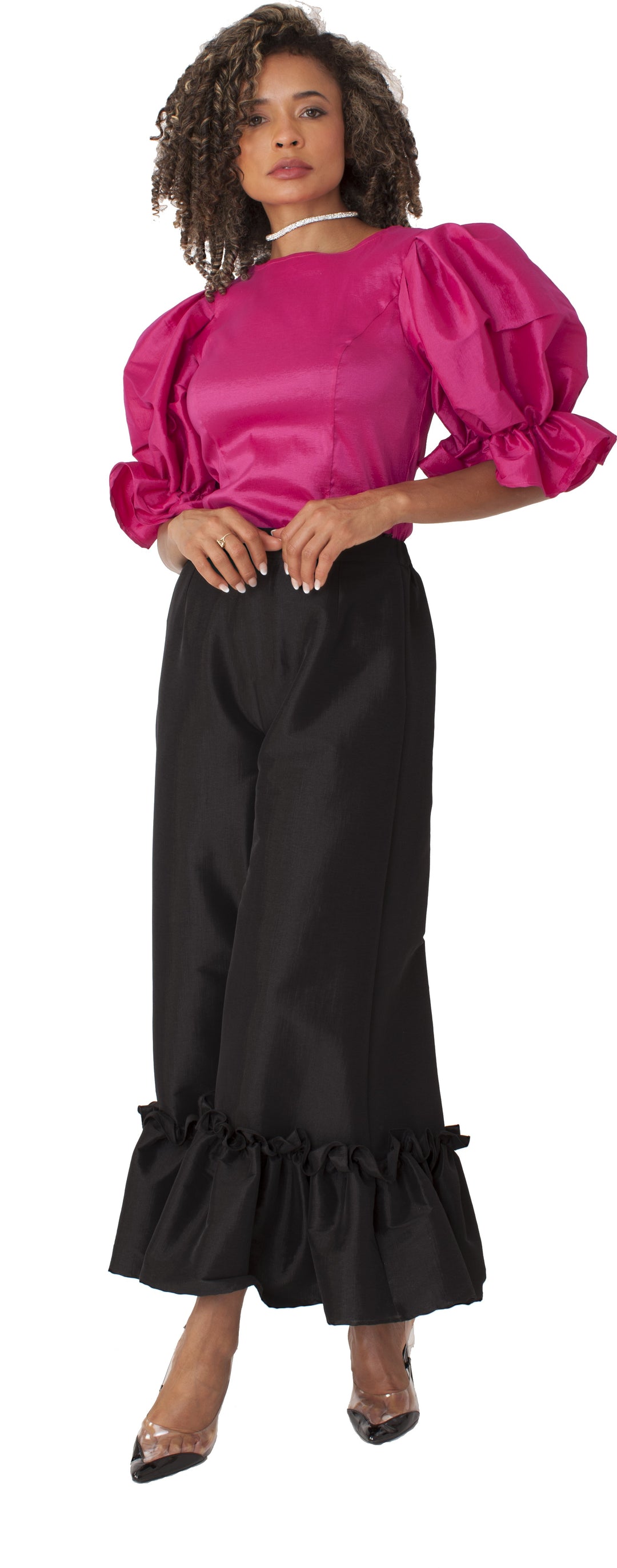 Puff Sleeve Satin Blouse -82211