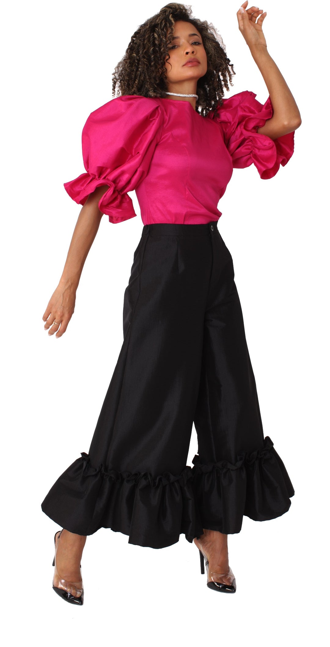 Puff Sleeve Satin Blouse -82211