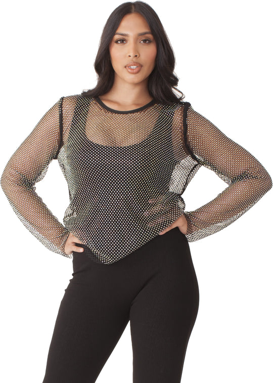 Crystal Mesh Long Sleeve Top - 82249