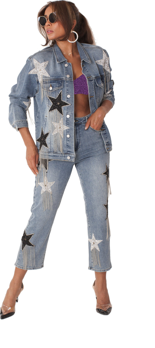 Stardust Dreams Cropped Jeans | Star Appliqué Denim - 82332