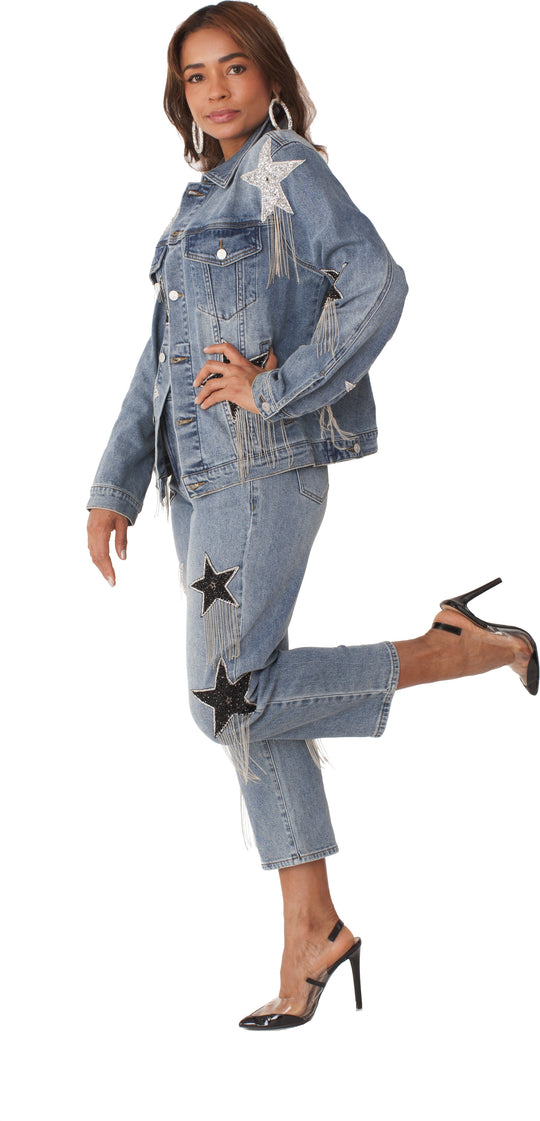 Stardust Dreams Cropped Jeans | Star Appliqué Denim - 82332