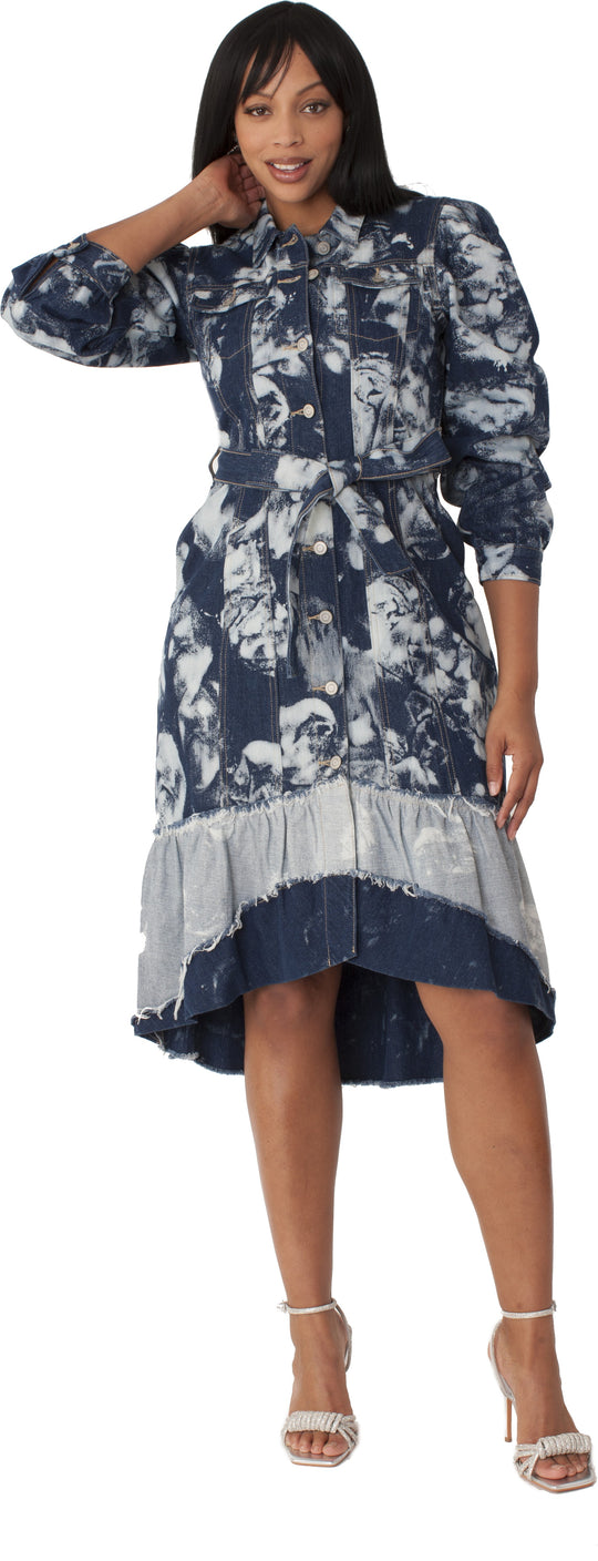 Acid Wash Denim High-Low Dress - 82347