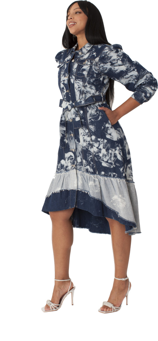 Acid Wash Denim High-Low Dress - 82347