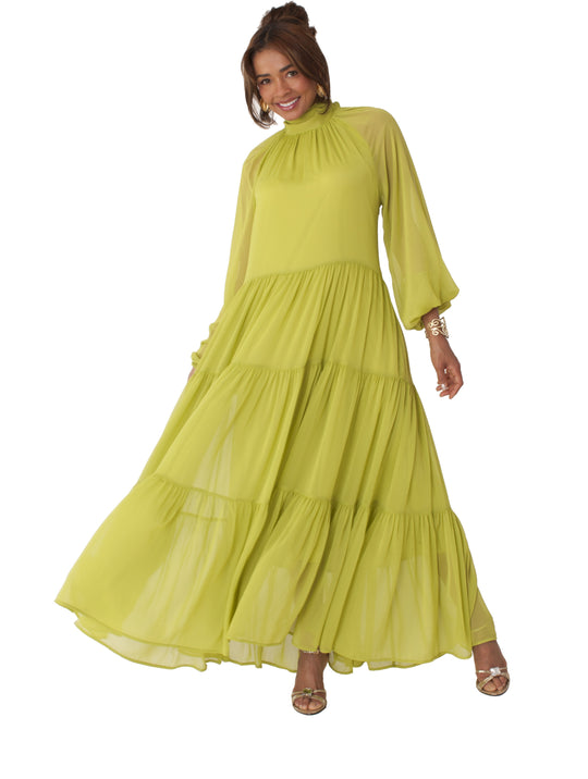 Chartreuse Dream Tiered Maxi Dress - 82348