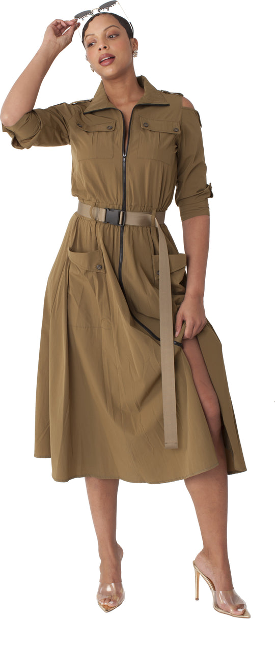 Khaki Midi Dress | FOR HER NYC  #82391