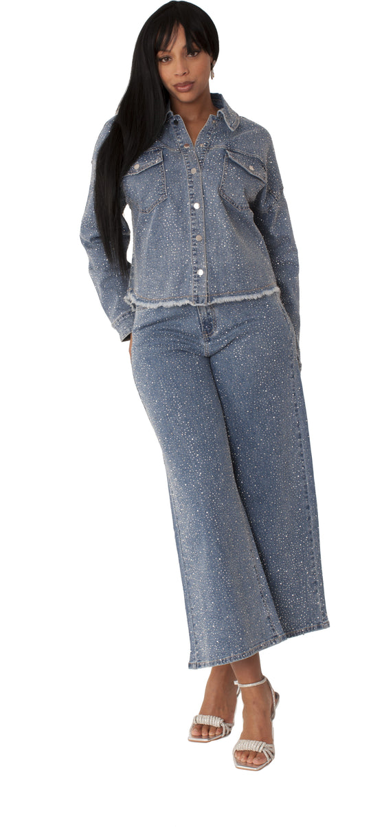 Rhinestone Denim Culottes - 82396