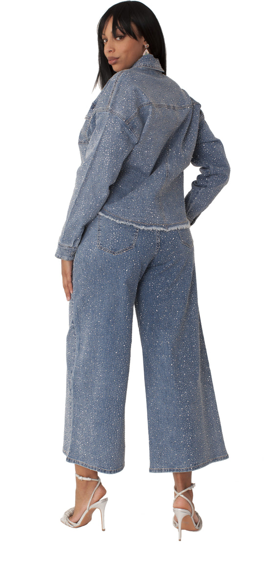 Rhinestone Denim Culottes - 82396