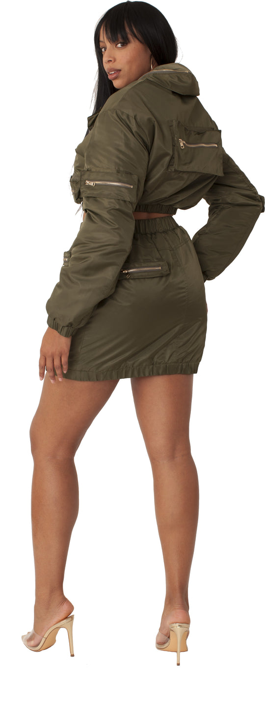 Olive Cropped Utility Bomber Jacket |  Style #82404