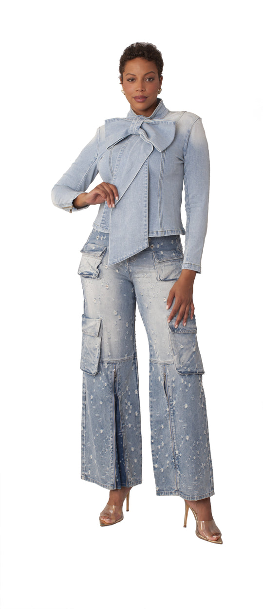 Bow-Detail Denim Jacket | Light Wash | Style #82417