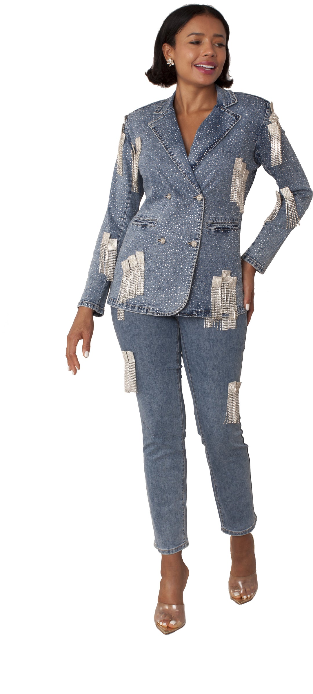 Crystal Cascade Denim Blazer | Style #82463