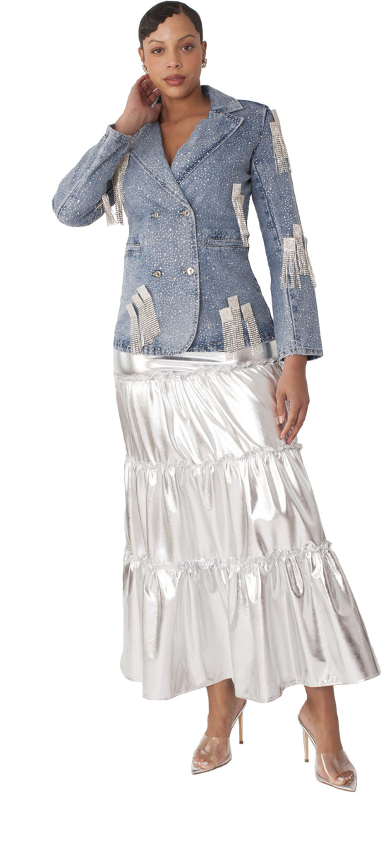 Silver Metallic Tiered Maxi Skirt | 82477