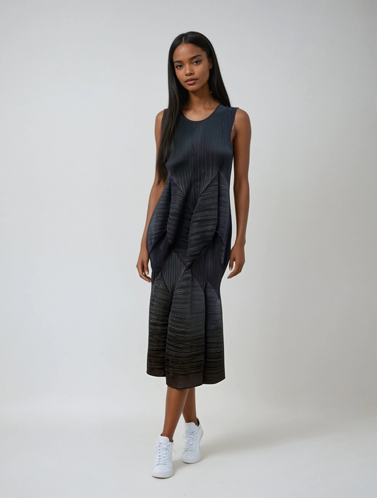 Textured Wave Sleeveless Dress - 82603