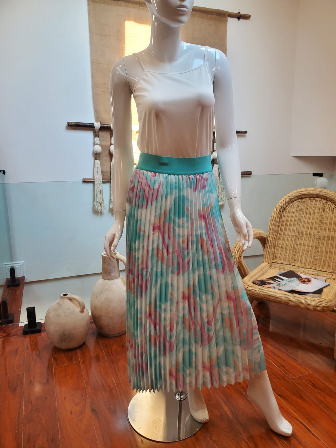 Watercolor Print Pleated Maxi Skirt - 82606