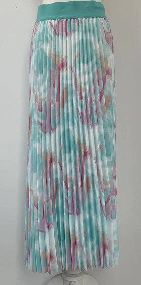 Watercolor Print Pleated Maxi Skirt - 82606