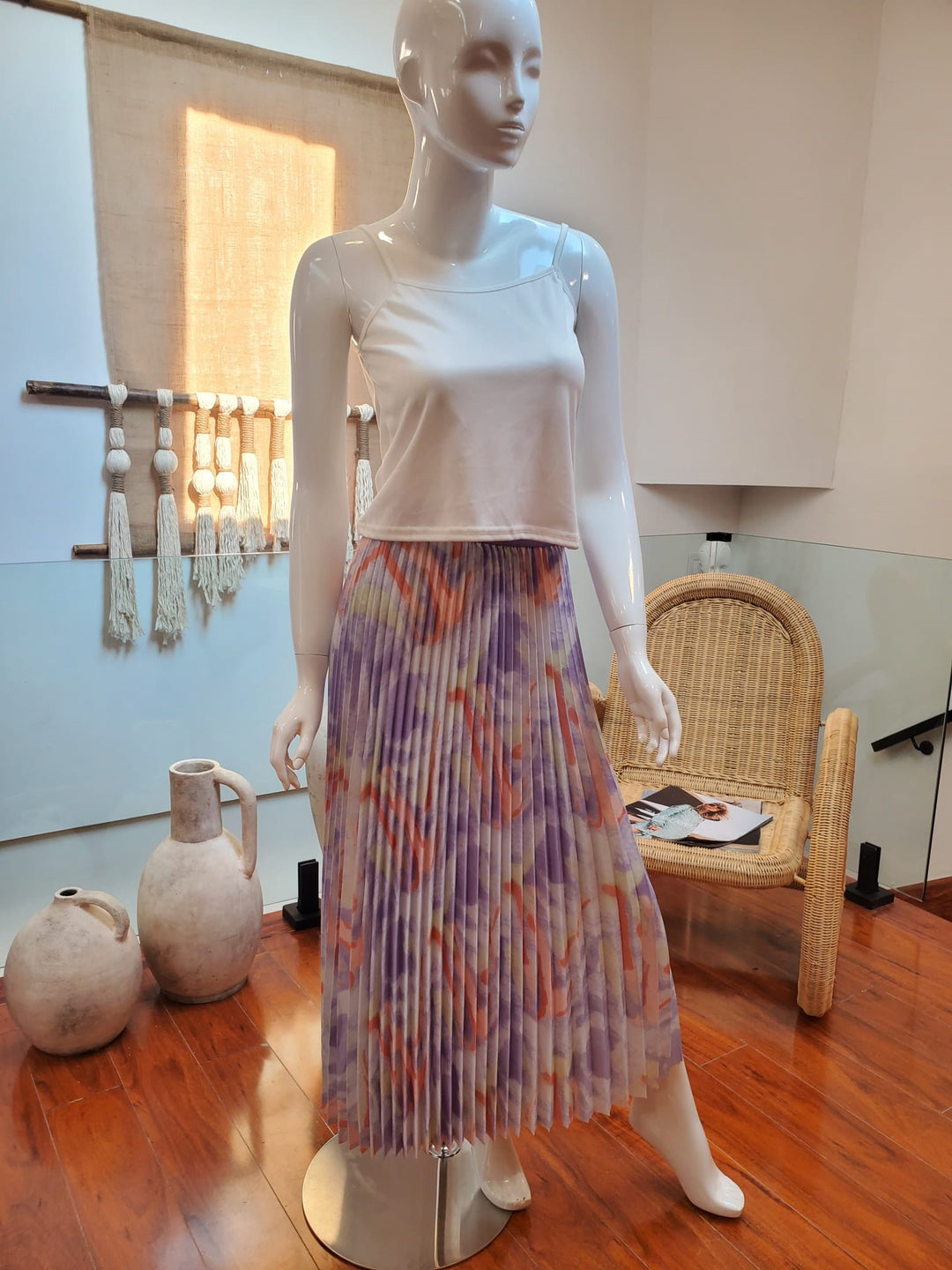 Watercolor Print Pleated Maxi Skirt - 82606