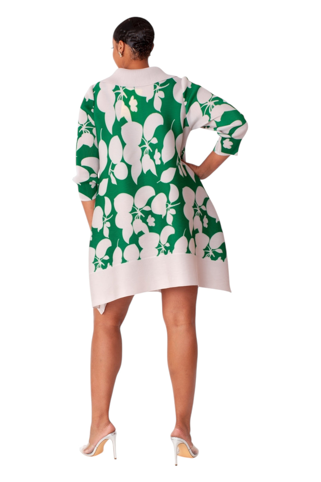 Botanical Print Collar Dress | Button-Front A-Line Dress - 82622