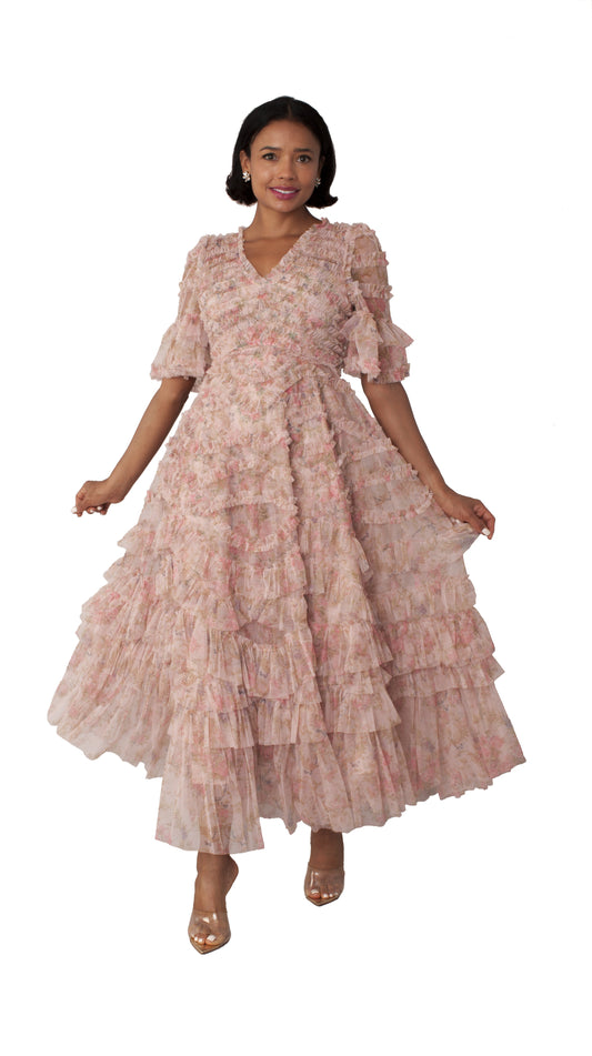 Success Tiered Ruffle Dress Floral Midi Dress - 82636