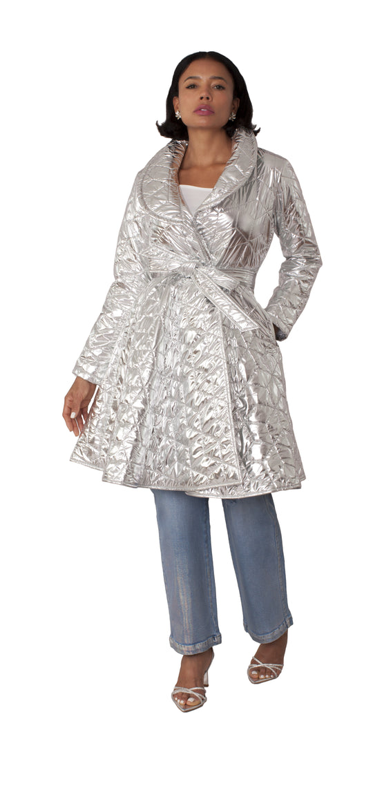 Metallic Quilted Wrap Coat - 82653